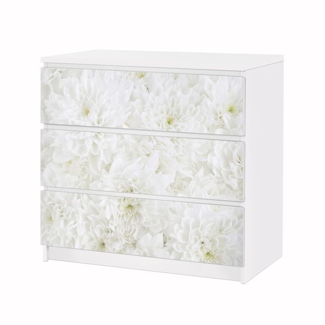 Okleina meblowa IKEA - Malm komoda, 3 szuflady - Dahlie Morze kwiatów białe