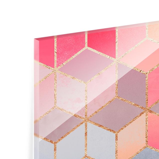 Panel szklany do kuchni - Kolorowa pastelowa złota geometria