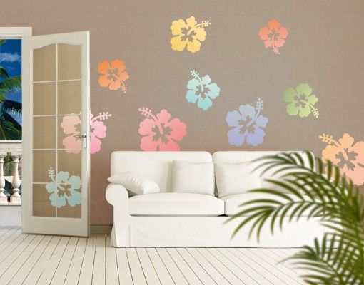 Naklejki na ścianę kwiaty Nr 547 Kwiaty hibiskusa w pastelach