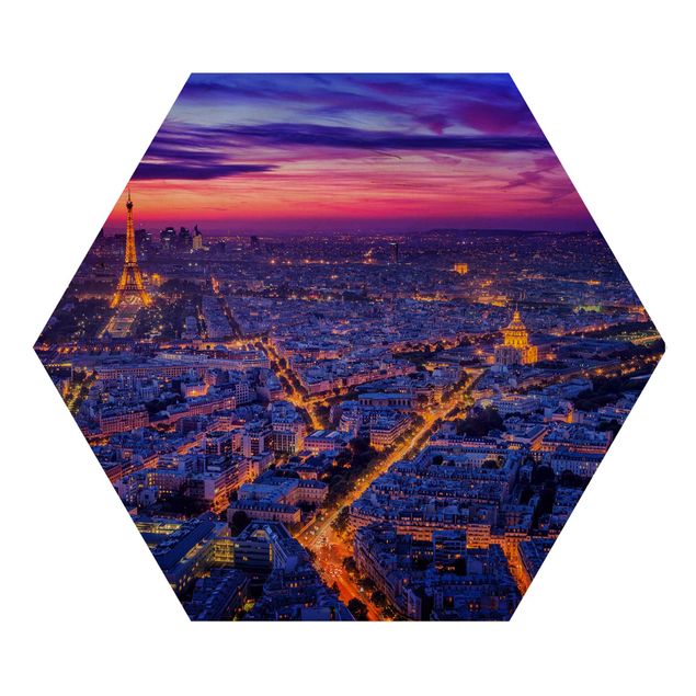Obraz heksagonalny z drewna - Paryż nocą