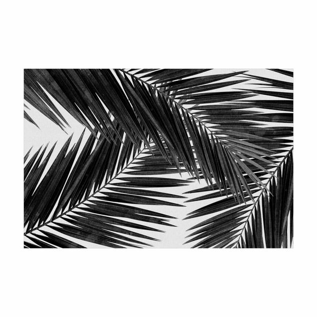 dywan dżungla Widok na liście palmy, czarno-biały