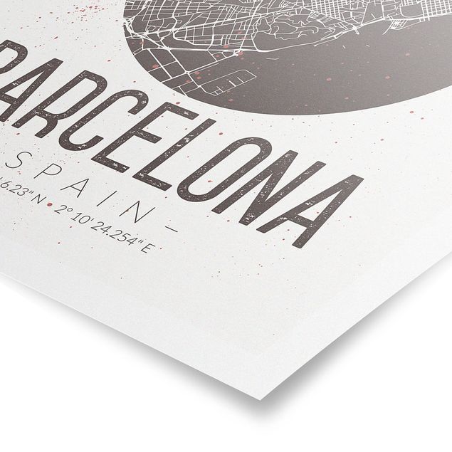 Czarno białe obrazki Mapa miasta Barcelona - Retro