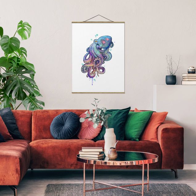 Obrazy nowoczesne Ilustracja Ośmiornica purpurowy turkusowy obraz