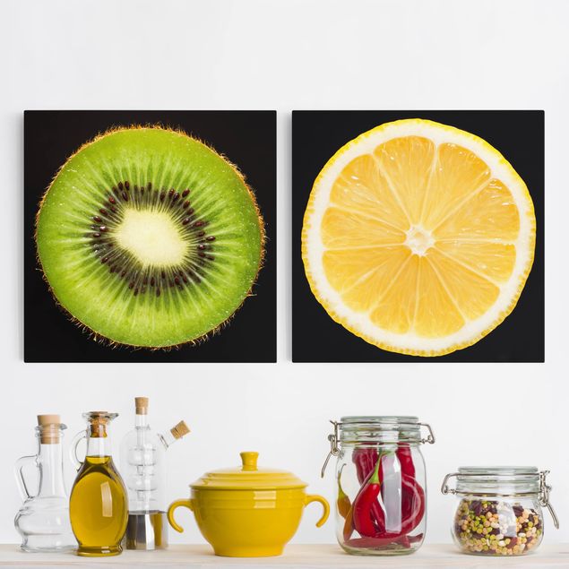 Obrazy owoc Zbliżenie na cytrynę i kiwi