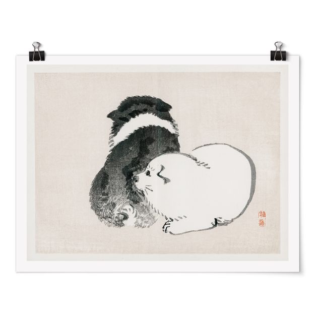 Obrazy pies Rysunki azjatyckie Vintage Czarno-białe pieski
