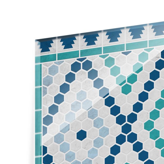 Panel szklany do kuchni - Wzór płytek marokańskich turkusowoniebieski