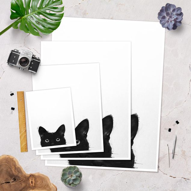Czarno białe plakaty Ilustracja czarnego kota na białym obrazie
