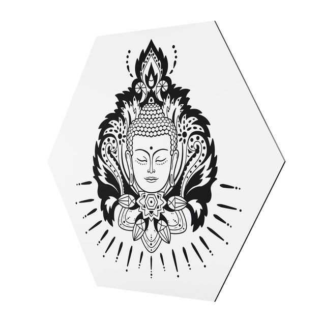 Obraz heksagonalny z Alu-Dibond - Lotus z Buddą