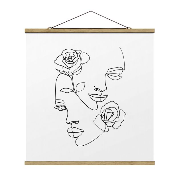Nowoczesne obrazy Line Art Twarze kobiet Róże czarno-biały