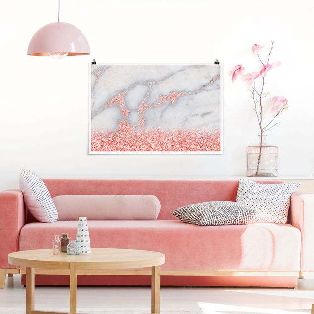 Obrazy do salonu Mamor look z różowym konfetti