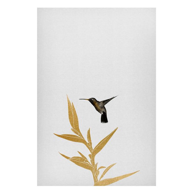Obrazy do salonu Koliber i złoty kwiat tropikalny II