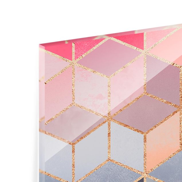 Panel szklany do kuchni - Kolorowa pastelowa złota geometria