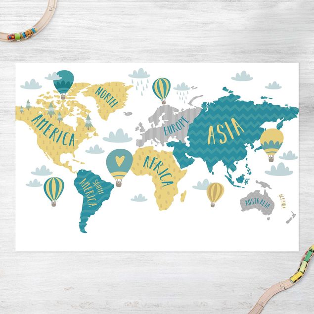dywany zewnętrzne tarasowe Mapa świata z balonem na ogrzane powietrze
