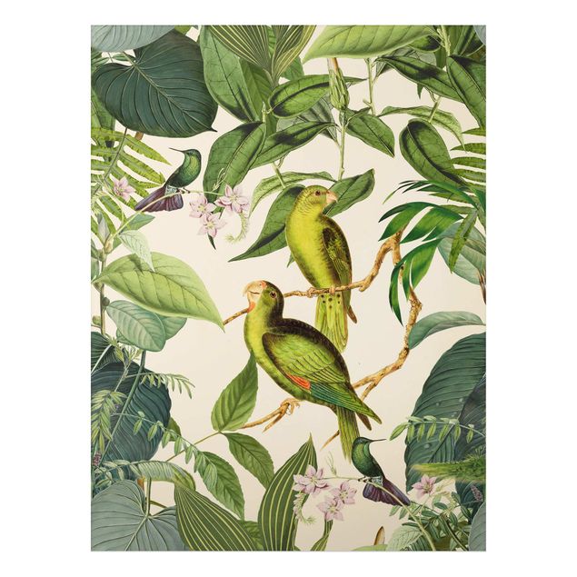 Obrazy do salonu Kolaże w stylu vintage - Papugi w dżungli