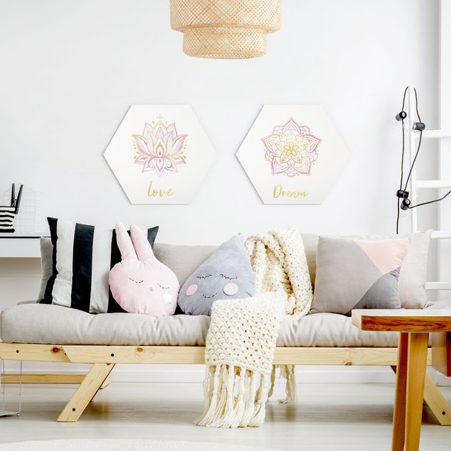 Obrazy do salonu nowoczesne Mandala Zestaw miłości do marzeń złoty różowy