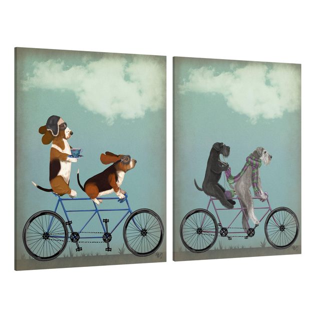 Obrazy nowoczesne Wycieczka rowerowa - Bassety i sznaucery Zestaw tandemowy II