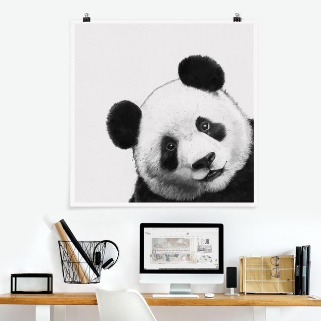 Obraz misia Ilustracja Panda Czarno Biała Malarstwo