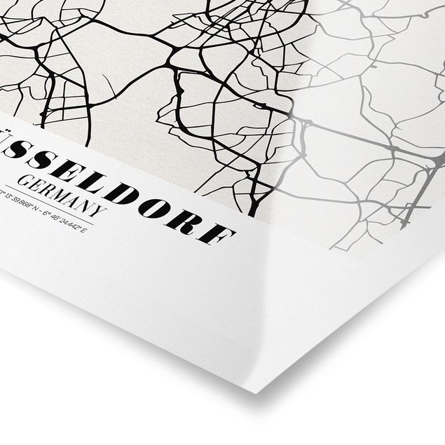 Plakaty czarno białe Mapa miasta Düsseldorf - Klasyczna