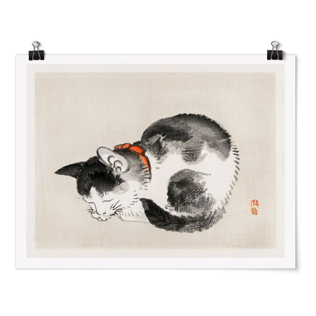 Obrazy zwierzęta Rysunki azjatyckie Vintage Śpiący kot