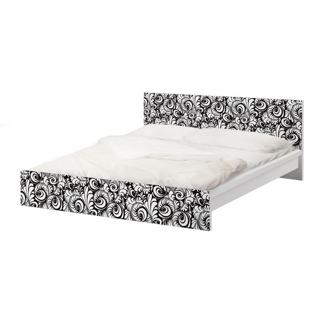 Okleina meblowa IKEA - Malm łóżko 160x200cm - Wzór w czarno-białe liście