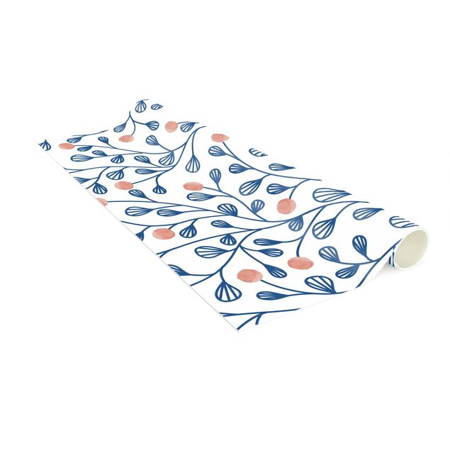 dywany nowoczesne Niebieski wzór roślinny z kropkami w kolorze różowym