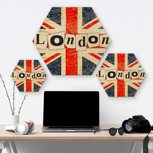 Obraz heksagonalny z drewna - Yeah London