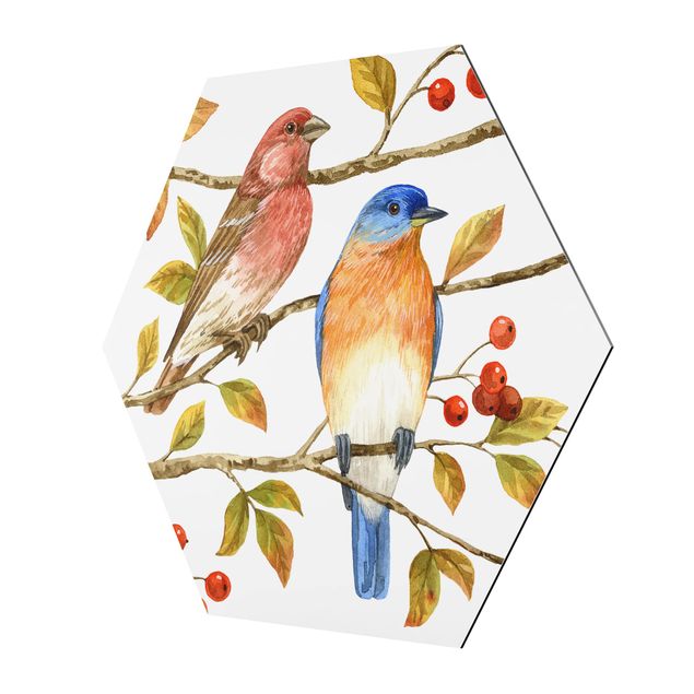 Obrazy retro Ptaki i jagody - Ptaki niebieskie
