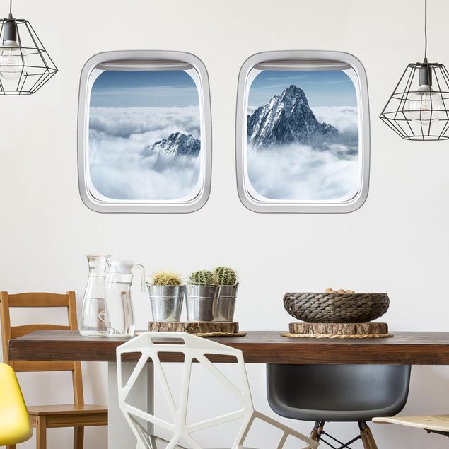 Dekoracja do kuchni Samolot z podwójnym oknem Alpy ponad chmurami