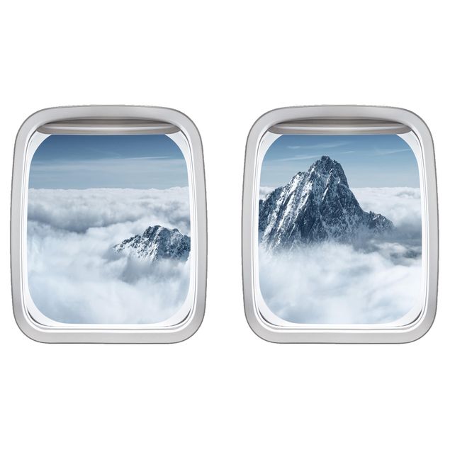 Naklejki na ścianę Samolot z podwójnym oknem Alpy ponad chmurami