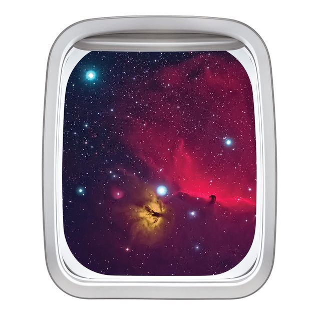 Naklejki ścienne 3d Samolot z oknem Kolorowa galaktyka