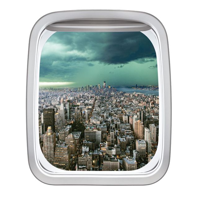 Dekoracja do kuchni Samolot z oknem, panorama Nowego Jorku podczas burzy