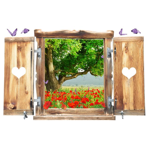 Naklejki na ścianę kwiaty Okno z sercem Letnia łąka