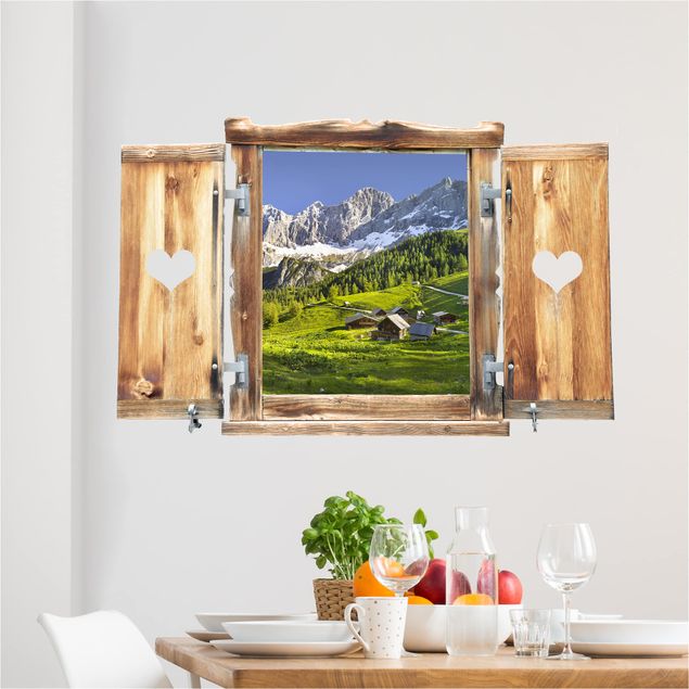 Dekoracja do kuchni Okna z sercem Styria Alpejska łąka