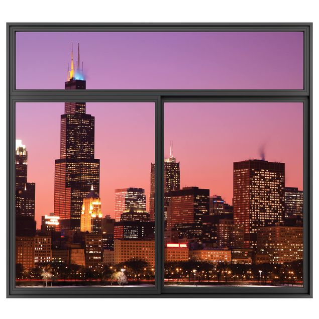 Dekoracja do kuchni Czarne okno z panoramą Chicago