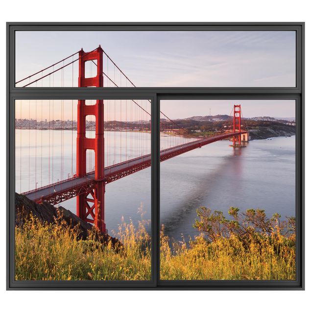 Dekoracja do kuchni Okno czarne Most Złotoen Gate w San Francisco