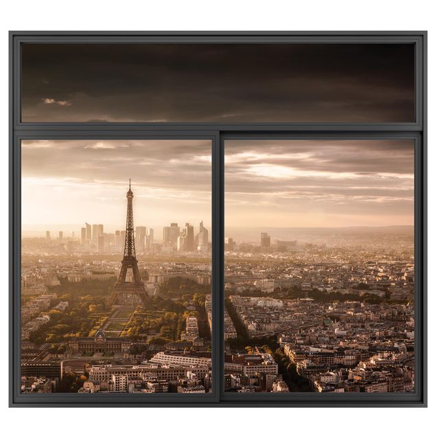 Dekoracja do kuchni Okno czarne Wspaniały widok na Paryż