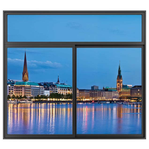 Dekoracja do kuchni Okno czarne Hamburg Skyline