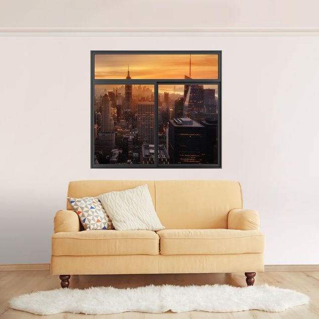 Naklejki na ścianę nazwy miast Okno czarne Manhattan Skyline Evening Mood