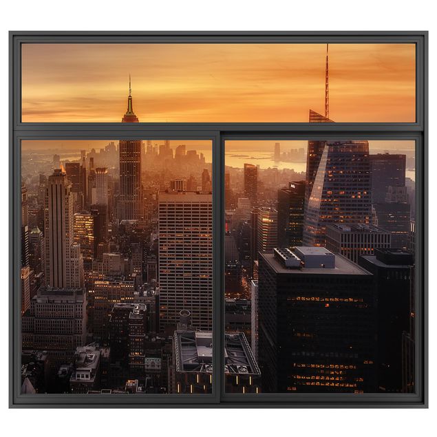 Dekoracja do kuchni Okno czarne Manhattan Skyline Evening Mood