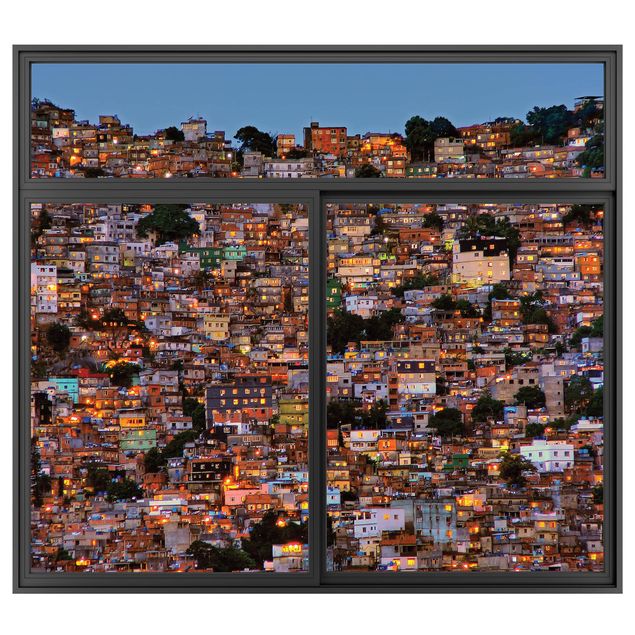 Dekoracja do kuchni Okno czarne Rio de Janeiro Favela Zachód słońca