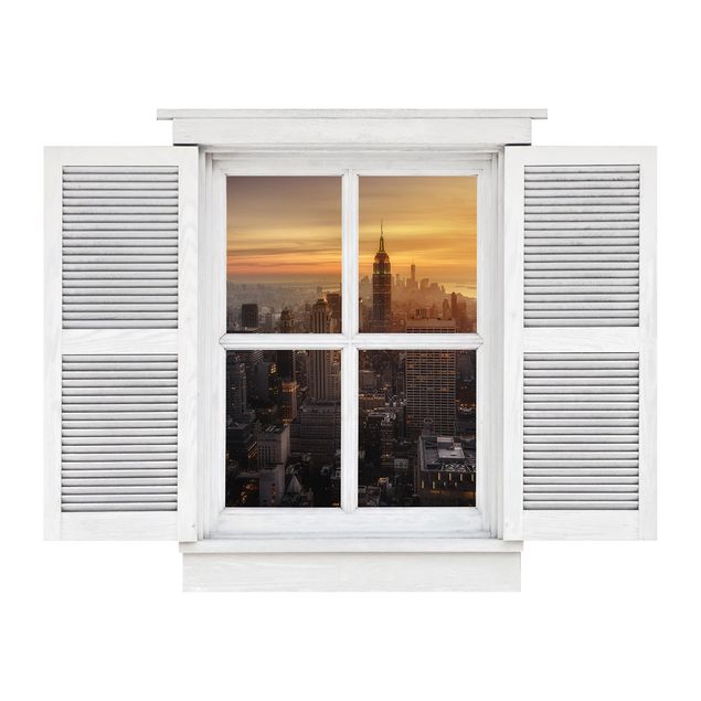 Dekoracja do kuchni Okno skrzydłowe Manhattan Skyline Wieczorny nastrój