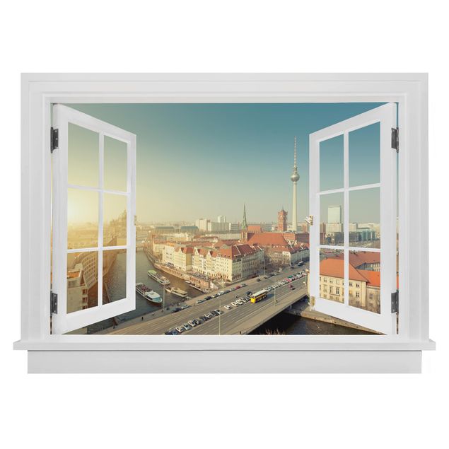 Dekoracja do kuchni Otwarte okno w Berlinie o poranku