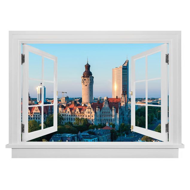 Dekoracja do kuchni Otwarte okno Leipzig Skyline