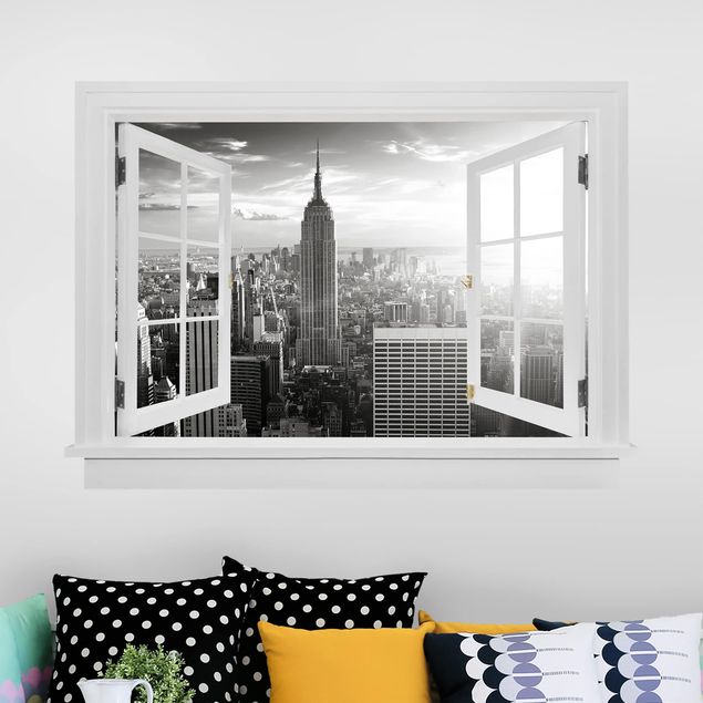 Naklejki na ścianę metropolia Otwarte okno Manhattan Skyline