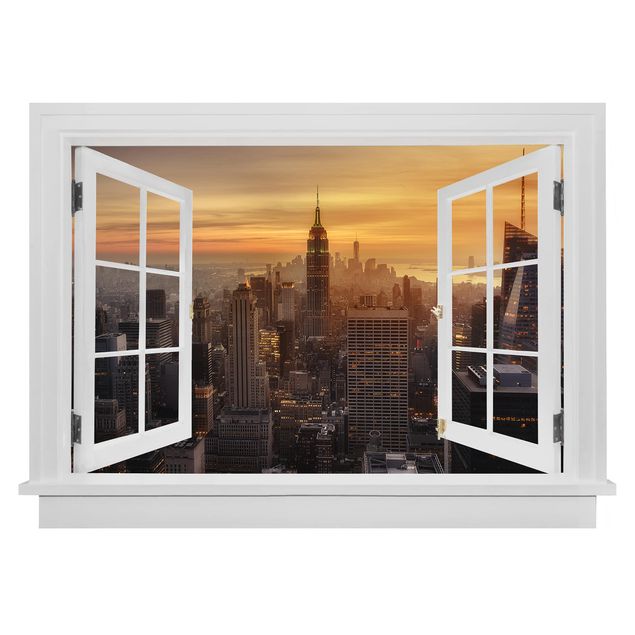 Dekoracja do kuchni Otwarte okno Manhattan Skyline Wieczorny nastrój