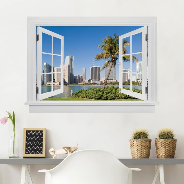 Naklejki na ścianę metropolia Otwarte okno Miami Beach Skyline
