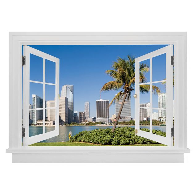 Dekoracja do kuchni Otwarte okno Miami Beach Skyline