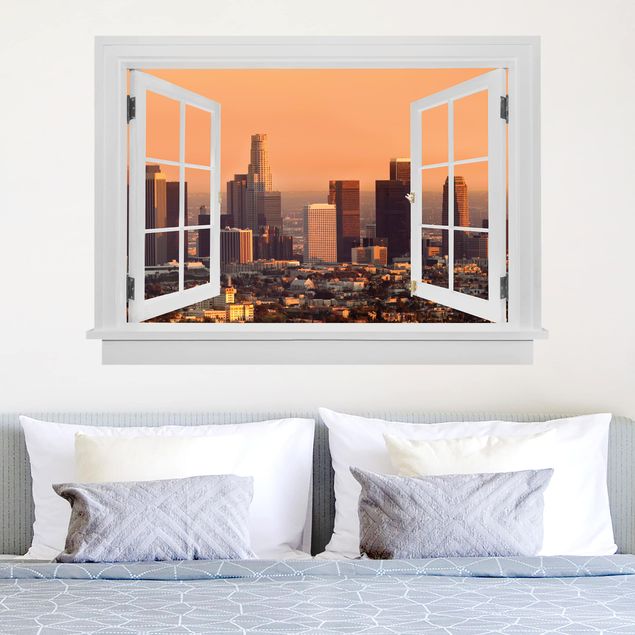 Naklejki na ścianę metropolia Skrajobraz Los Angeles w otwartym oknie