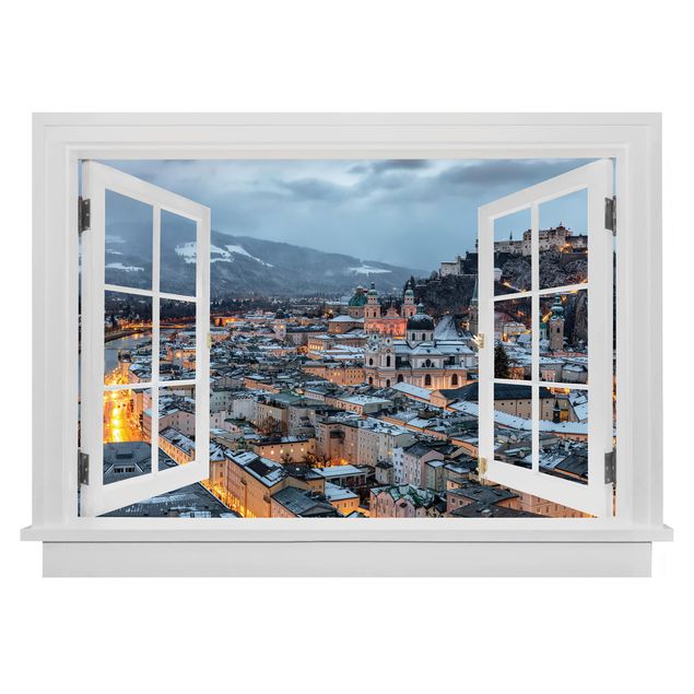 Dekoracja do kuchni Otwarte okno Śnieżny Salzburg