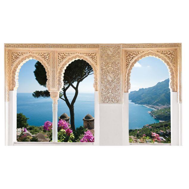 Dekoracja do kuchni Ornatowe okno Widok na morze z ogrodu